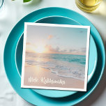 Mele Kalikimaka Beautiful Beach Christmas Holiday Napkin<br><div class="desc">These pretty seaside Christmas napkins feature gorgeous coastal seascape at sunrise with lovely typography that reads Mele Kalikimaka. A cute Hawaiian way to say Merry Christmas in style. Take me to the beach this holiday.</div>