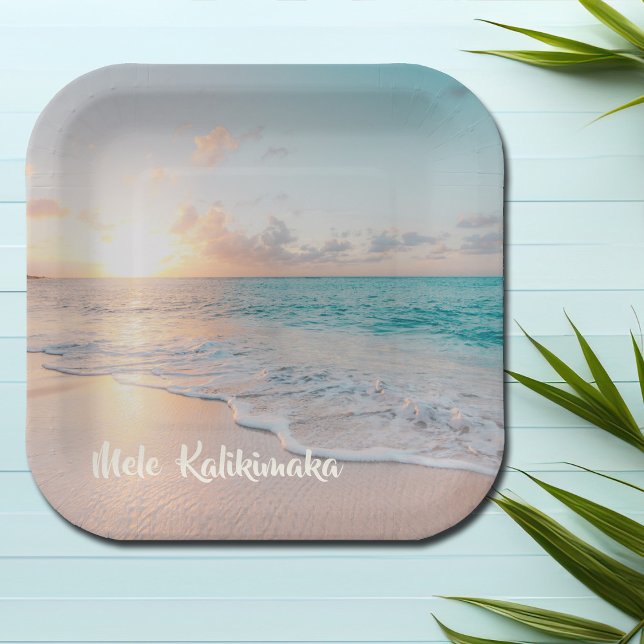 Mele Kalikimaka Beautiful Beach Christmas Party Paper Plate (Creator Uploaded)