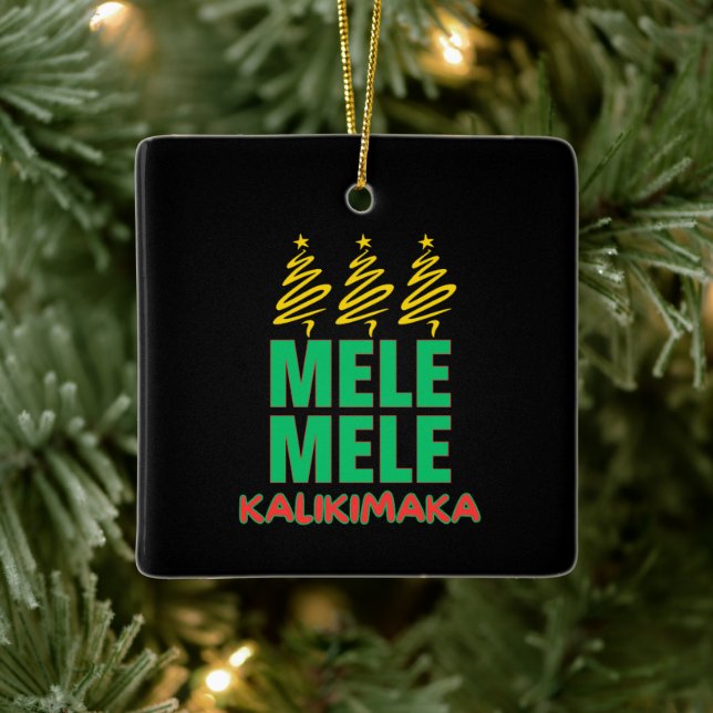 Mele Kalikimaka Bold Hawaiian Christmas Ceramic Ornament (Tree)