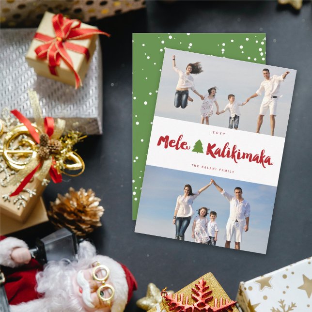 Mele Kalikimaka Brush 2 Photo Collage Christmas Holiday Card (Creator Uploaded)