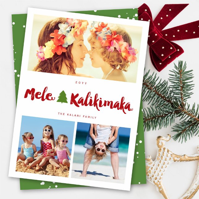 Mele Kalikimaka Brush 3 Photo Collage Christmas Holiday Card (Creator Uploaded)
