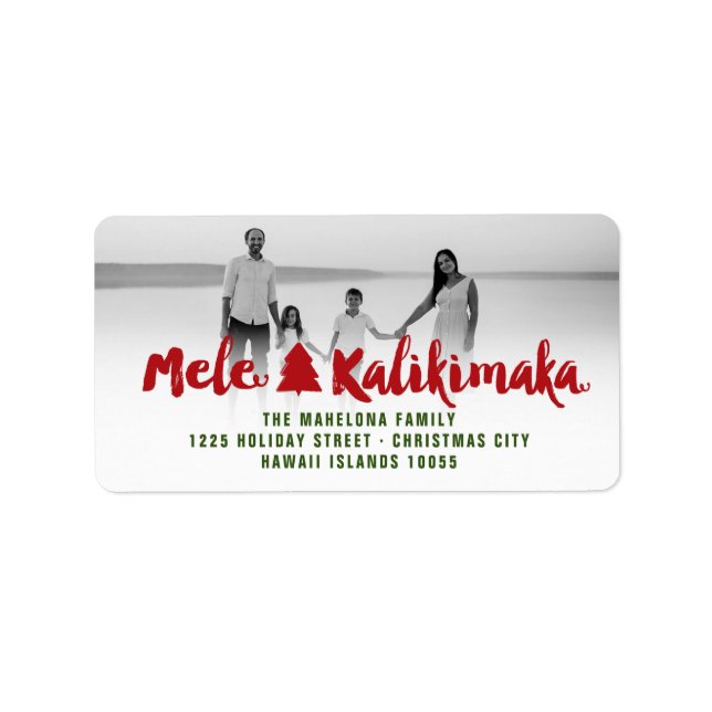 Mele Kalikimaka Brush Christmas Tree Photo Address Label (Front)