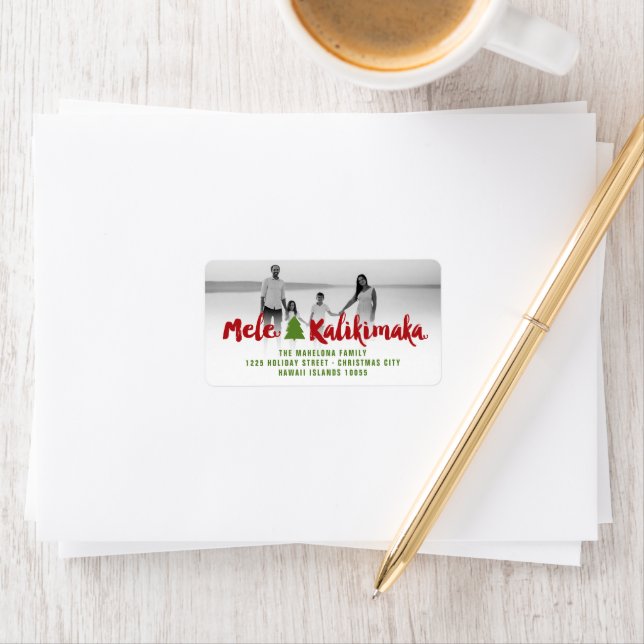 Mele Kalikimaka Brush Christmas Tree Photo Address Label (Insitu)