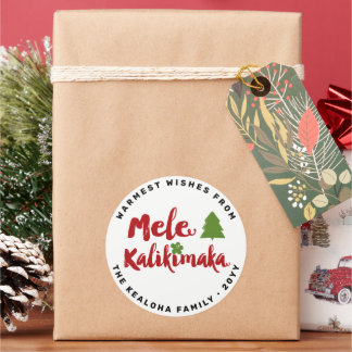 Mele Kalikimaka Brush Script Christmas Tree Modern Classic Round Sticker