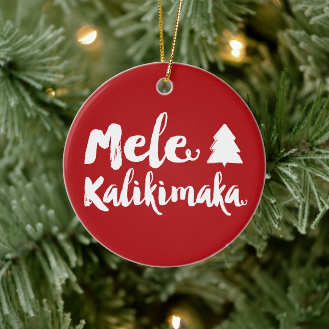 Mele Kalikimaka Brush Script Christmas Tree Photo Ceramic Tree Decoration (Tree)