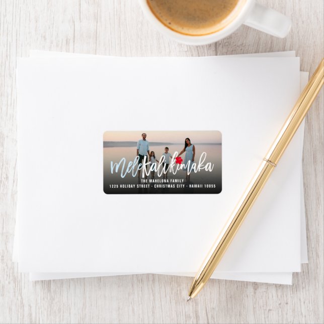 Mele Kalikimaka Brush Script Photo Holiday Address Label (Insitu)