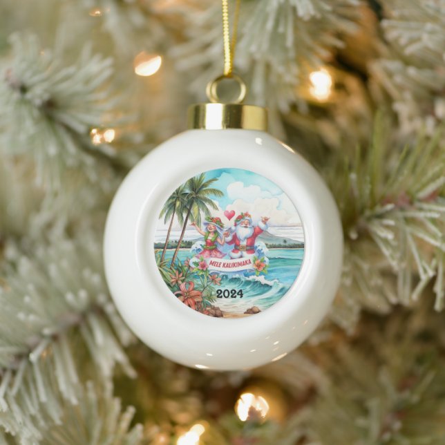 Mele Kalikimaka Ceramic Ball Christmas Ornament (Tree)