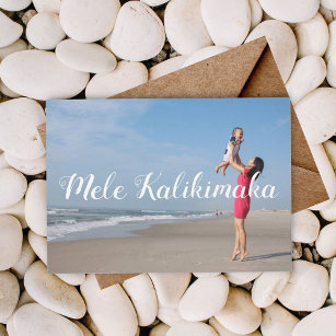 Mele Kalikimaka Chic Typography Simple Beach Photo Holiday Card