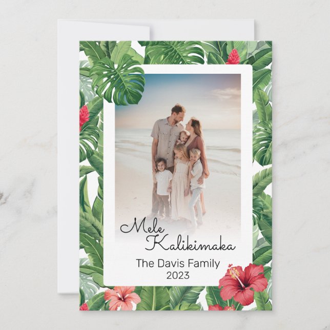 Mele Kalikimaka Christmas Family Photo Tropical Holiday Card (Front)