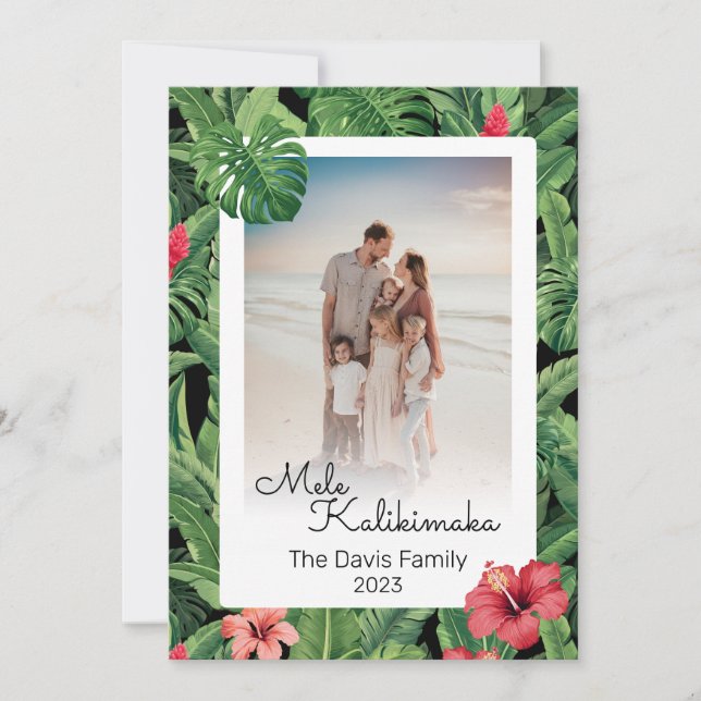 Mele Kalikimaka Christmas Family Photo Tropical Holiday Card (Front)