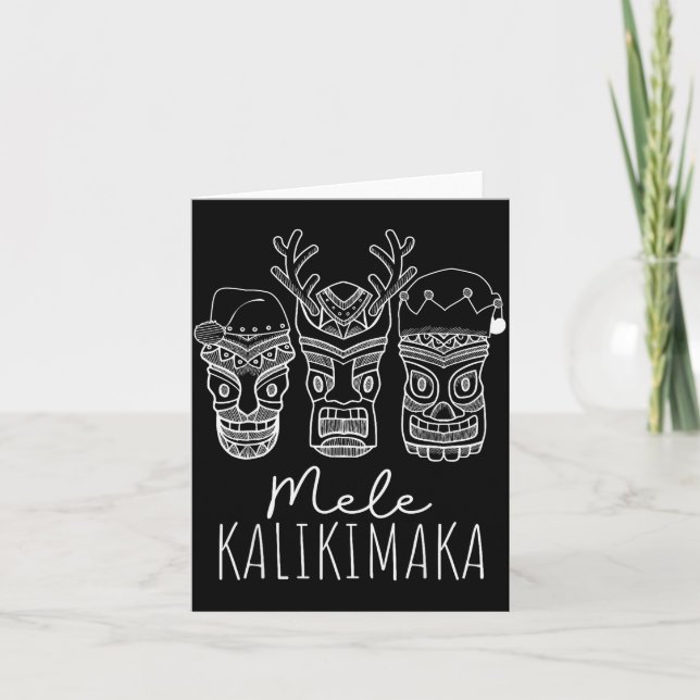 Mele Kalikimaka Christmas Hawaiian Santa Tiki Mask Card (Front)