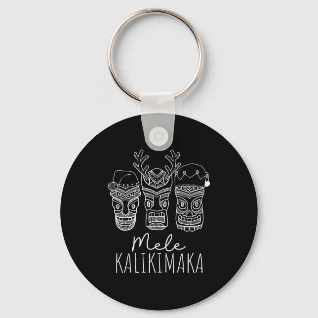 Mele Kalikimaka Christmas Hawaiian Santa Tiki Mask Key Ring (Front)