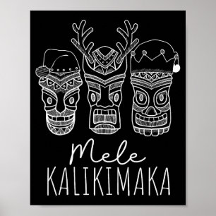 Mele Kalikimaka Christmas Hawaiian Santa Tiki Mask Poster
