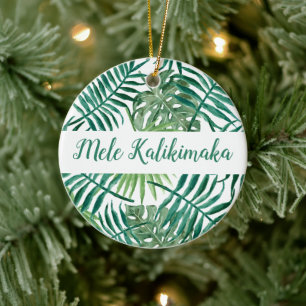 Mele Kalikimaka Christmas Holiday Typography Ceramic Tree Decoration
