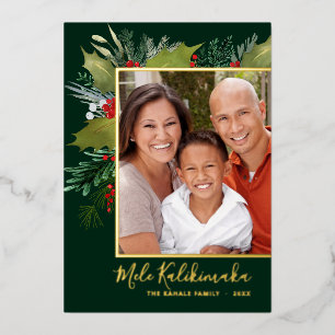 Mele Kalikimaka Christmas Holly Photo Foil Card