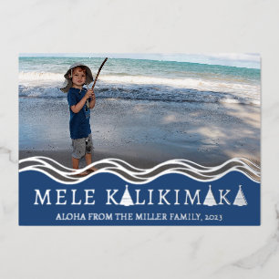 Mele Kalikimaka Christmas Photo Collage Foil Holiday Card