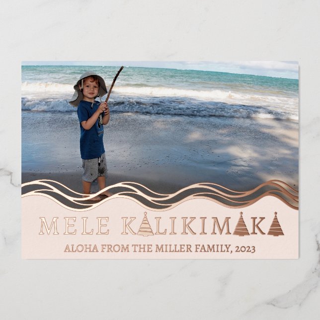 Mele Kalikimaka Christmas Photo Collage Foil Holiday Card (Front)