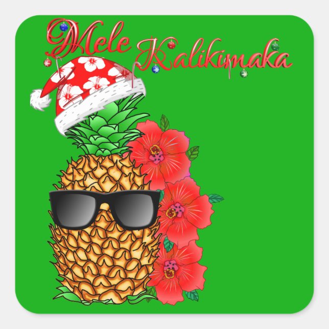 Mele Kalikimaka Christmas Pineapple Square Sticker (Front)