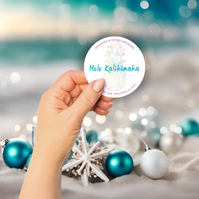 Mele Kalikimaka Christmas Pineapple Tropical Classic Round Sticker (Mele Kalikimaka Christmas Pineapple Tropical Classic Round Sticker)