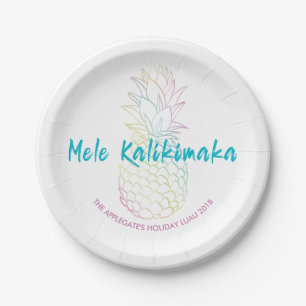 Mele Kalikimaka Christmas Pineapple Tropical Paper Plate
