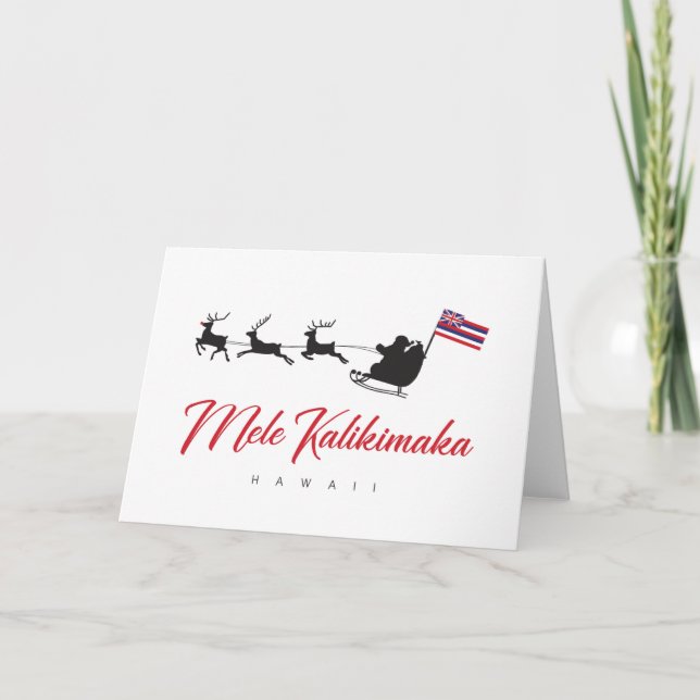 Mele Kalikimaka Christmas Santa with Hawaiian flag Announcement (Front)