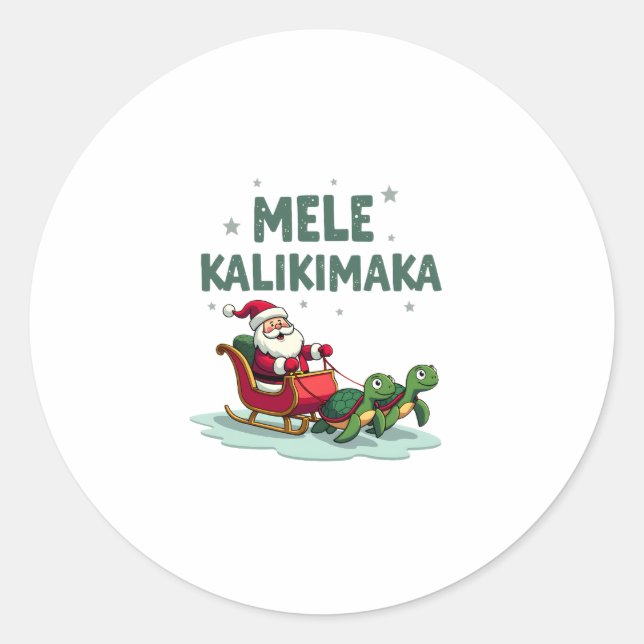 Mele Kalikimaka Christmas Shirt � Santa Sleigh Sea Classic Round Sticker (Front)