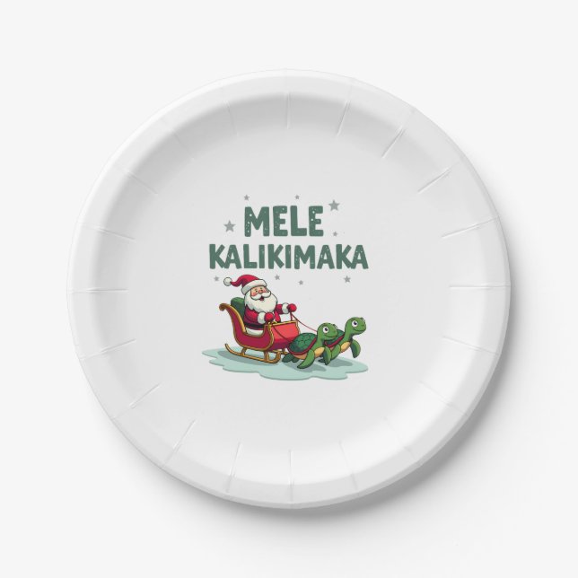 Mele Kalikimaka Christmas Shirt � Santa Sleigh Sea Paper Plate (Front)