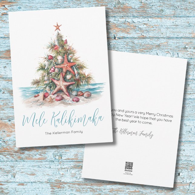 Mele Kalikimaka Christmas Tree Holiday Card (Shell Beach Mele Kalikimaka Christmas Tree Holiday Card)
