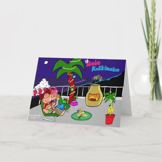 Mele Kalikimaka City Lights Greeting Card (Front)