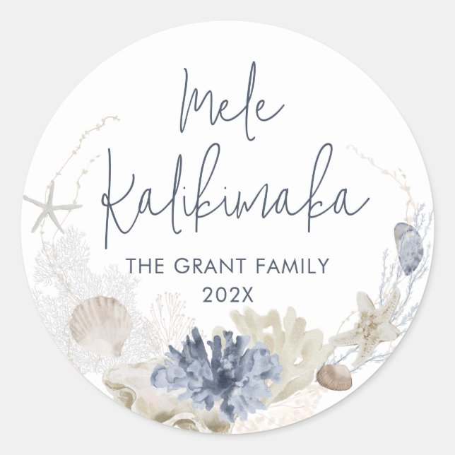 Mele Kalikimaka Coastal Holiday Classic Round Sticker (Front)