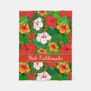 Mele Kalikimaka Colorful Hawaiian Floral Holiday Fleece Blanket