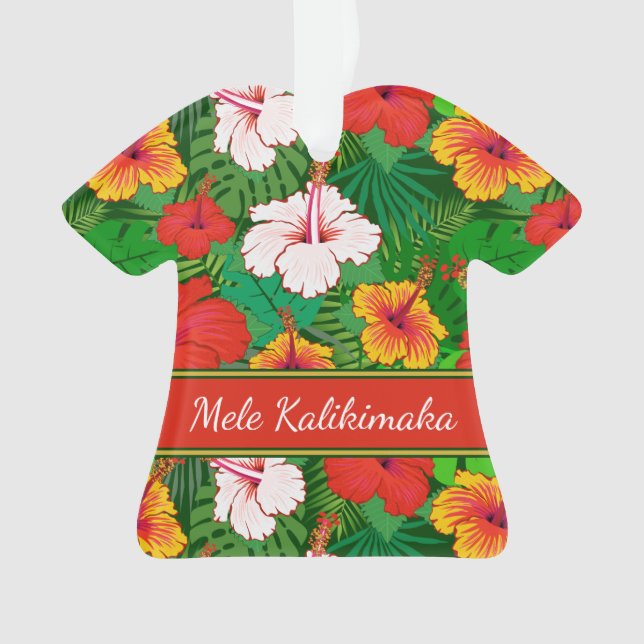 Mele Kalikimaka Colourful Hawaiian Floral Holiday Ornament (Front)