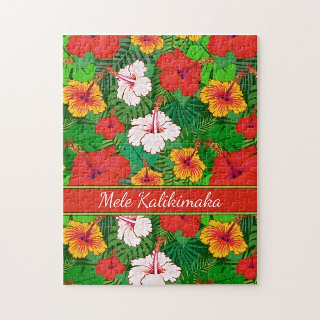 Mele Kalikimaka Colourful Hawaiian Flowers Holiday Jigsaw Puzzle (Vertical)