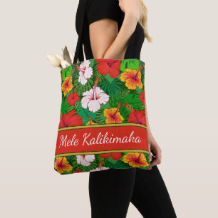 Mele Kalikimaka Colourful Hawaiian Flowers Holiday Tote Bag