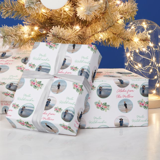 Mele Kalikimaka Custom 3 Photo Christmas Wrapping Paper (Holidays)
