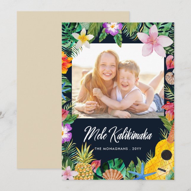 Mele Kalikimaka Elegant Tropical Christmas Photo Holiday Card (Front/Back)