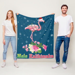 Mele Kalikimaka Flamingo Santa Christmas Merry Fleece Blanket