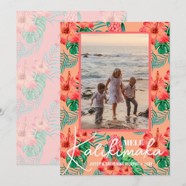 Mele Kalikimaka Floral Christmas Photo Holiday Card (Front/Back)