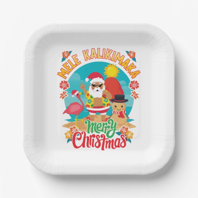 Mele Kalikimaka for a Bright Hawaiian Christmas Paper Plate (Front)