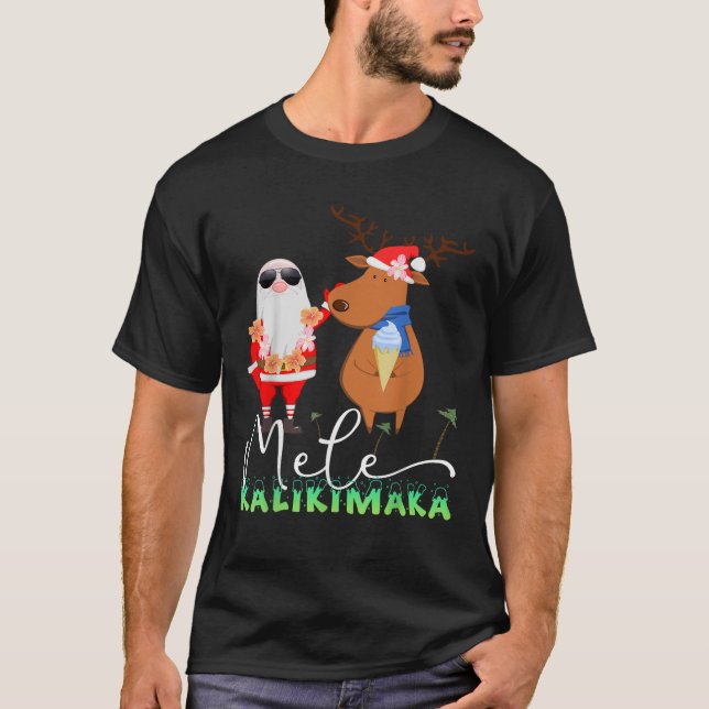 Mele Kalikimaka Funny Christmas Retro Santa Reinde T-Shirt (Front)