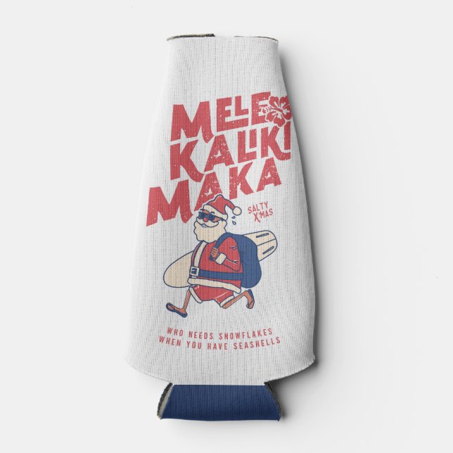 Mele Kalikimaka - Funny Santa Hawaiian Christmas   Bottle Cooler (Front)