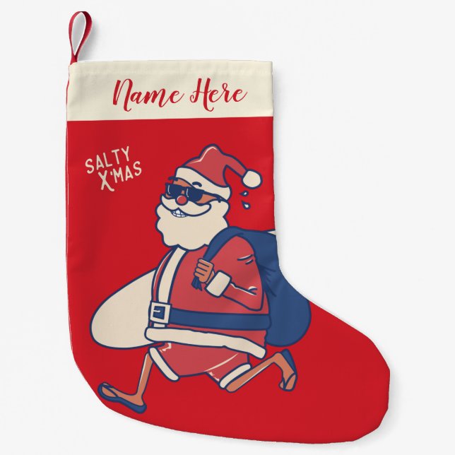 Mele Kalikimaka - Funny Santa Hawaiian Christmas Small Christmas Stocking (Front)