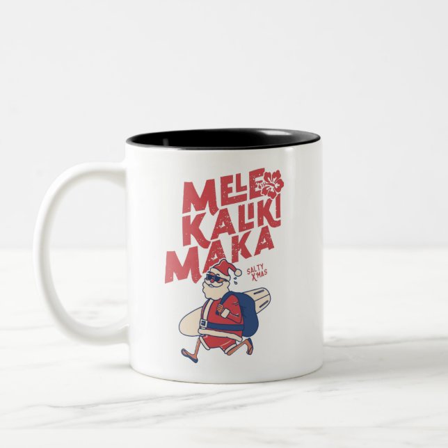 Mele Kalikimaka - Funny Santa Hawaiian Christmas  Two-Tone Coffee Mug (Left)