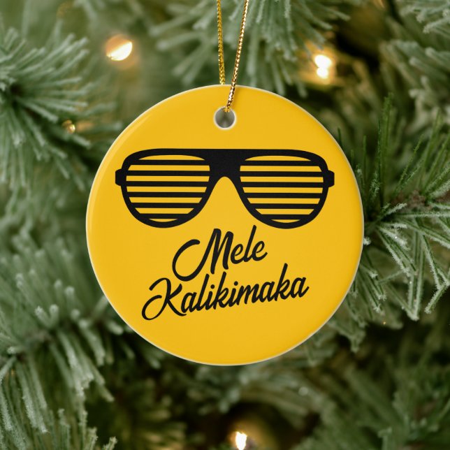 Mele Kalikimaka funny sunglasses Hawaii Christmas Ceramic Tree Decoration (Tree)