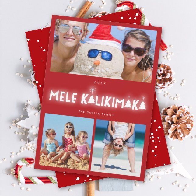 Mele Kalikimaka Glow 3 Photo Collage Christmas Holiday Card (Creator Uploaded)
