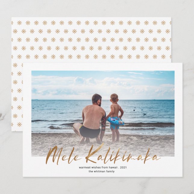 Mele Kalikimaka Gold Minimal Photo Christmas Holiday Card (Front/Back)