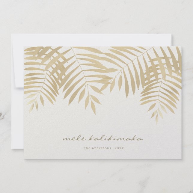 Mele Kalikimaka Gold Palm Leaves Christmas Card (Front)