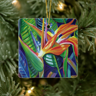 Mele Kalikimaka Hawaii Bird of Paradise Christmas  Ceramic Ornament