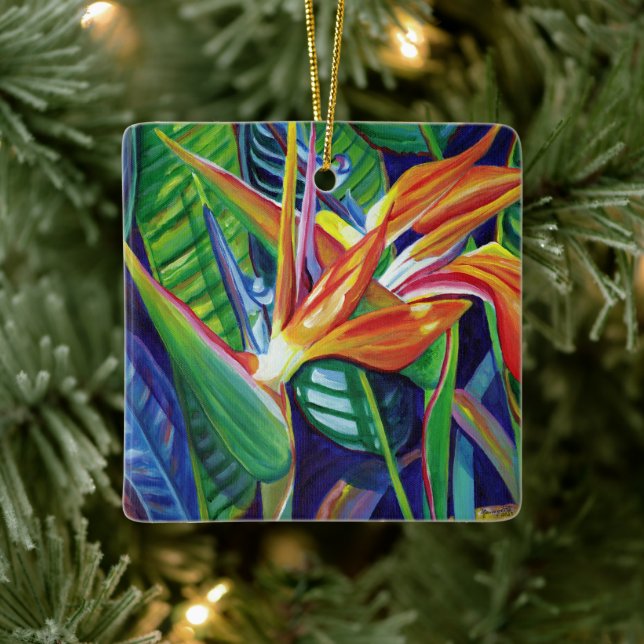 Mele Kalikimaka Hawaii Bird of Paradise Christmas  Ceramic Ornament (Tree)