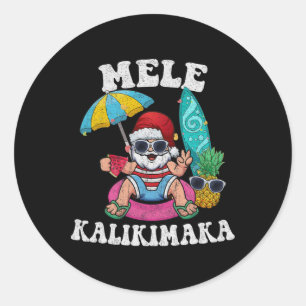 Mele Kalikimaka Hawaii Christmas Surfing Santa Bea Classic Round Sticker